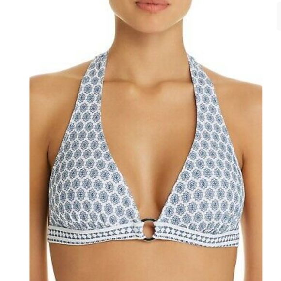 Shoshanna tile print white halter bikini top size DD cup - Picture 2 of 8